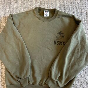 Vintage USMC Crewneck Sweatshirt Olive Green Military Graphic Pullover M